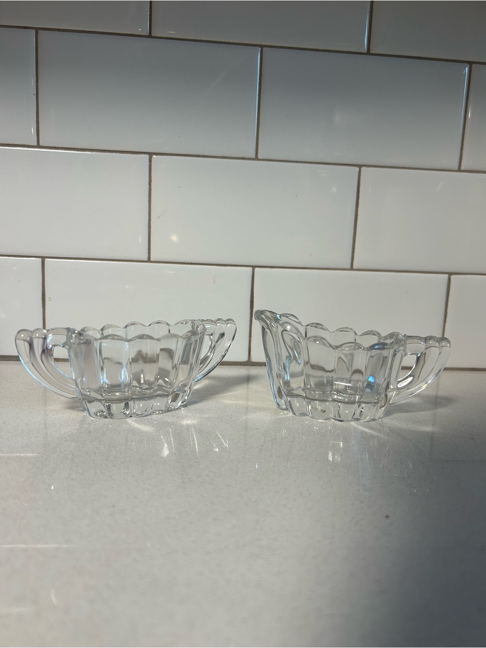 Vintage Clear Glass Creamer and Sugar Set - Scalloped Edge